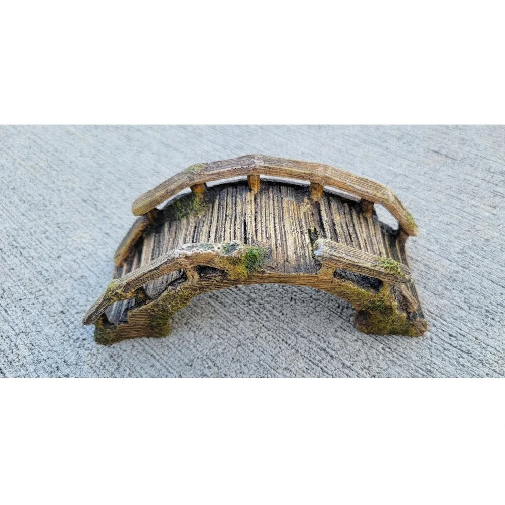 Resin Aquarium Bridge Ornament Mossy Wood Log Fish Tank Decoration Arched 5.5in